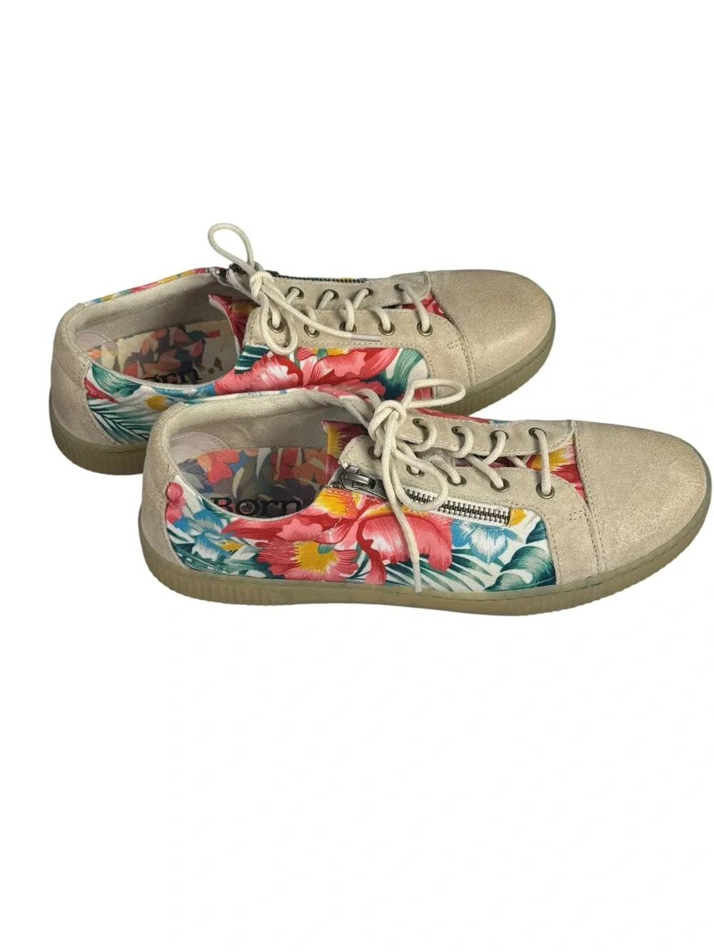 Born Tamara Multi Floral Tropical Canvas  Suede Lace Up Sneaker Size 10